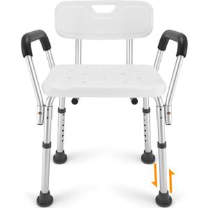 TABEKE Shower Chair for Inside Shower, Heavy Duty Shower Chair with Backrest & Padded Armrest, Height Adjustable Shower Bench, Shower Seat for Bathtub, Elderly and Disabled (Medium, Off White/Dark Gray)
