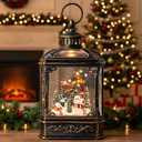 Christmas Snow Globe Lantern Musical Lighted Snow Mountain Snowman Village Water Lantern with Swirling Glitter Decoration for Christmas Home, Living Room, Batter Operated or USB Powered