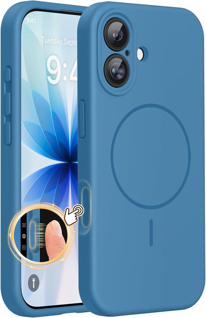 Miracase Magnetic for iPhone 17 Case, Compatible with MagSafe, Integrated Silicone Camera Control Cover, 3.0mm Thicken Shockproof Drop Protection Phone Case for 17,Capri Blue