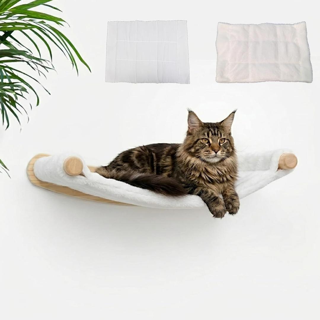 Heavy Duty Wooden Wall Mounted Cat Hammock - 21 * 18 in for Extra Large Indoor Cats 30 Lbs
