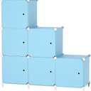 Cube Storage Organizer, 6-Cube Shelves Unit with Doors, DIY Stackable Plastic Clothes Organizer for Bedroom and Under Stairs Storage Unit, Each Compartment 30 x 30 x 30 cm Blue