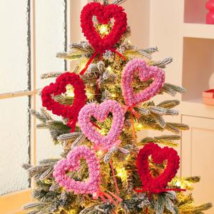 6 Pcs Valentines Day Tree Picks Large Red Pink Heart San Valentine Ornaments with Bow for Valentine's Day Tree Topper Decor Wedding Flower Arrangements Party Crafts Supplies
