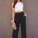 GRAPENT Wide Leg Capri Pants for Women High Waisted Linen Flowy Pleated Capris Cropped Trousers Pants Dressy Casual (S)