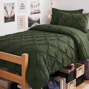 CozyLux Twin XL Comforter Set Olive Green, 5 Pieces Pintuck Bed in a Bag