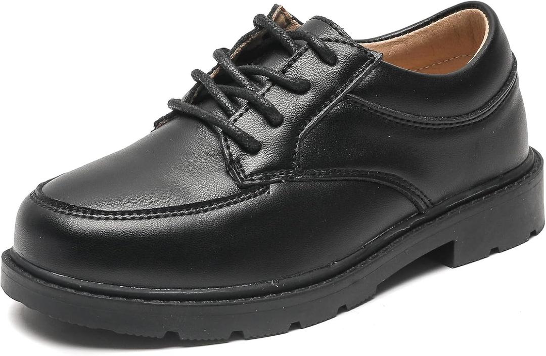 DADAWEN Toddler Boys Girls Classic Lace-Up Dress Shoes Oxfords Wedding Church School Uniform Shoes Black US Size 8 M Toddler