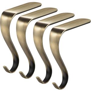Stocking Holders for Mantle,Christmas Stocking Holder Set of 4,Stocking Hangers for Mantel,Stocking Hooks for Fireplace(Bronze)