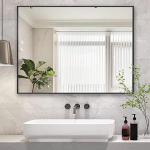 26x40 Inch Black Bathroom Mirror, Copper-Free Mirror, Aluminum Alloy Frame Vanity Mirror, Rectangle Wall Mounted Mirror, Modern Mirror for Bedroom/Living Room/Porch Horizontal or Vertical