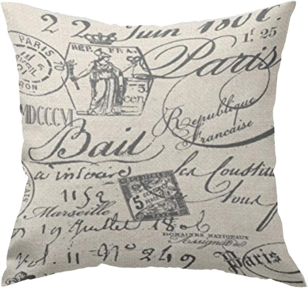 French Script Pillow Cover for Sofa or Bedroom Home Sofa Decorative Squares for Friend Girls Teens 24x24 in