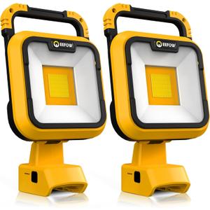 Work Light for Dewalt 20V Max: Cordless 2 COB 64W 6400Lumen Bright - Battery Powered USB Rechargeable Portable Flood LED Worklight for Outdoor Construction Camping,No Battery(2 PCS)