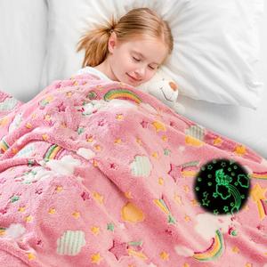 Wajade Rainbow Gifts for Girls - Glow in The Dark Rainbow Blanket Birthday Christmas Decor for Kids Age 3 4 5 6 7 8 9 10 11 12 Years Old Teens Child Toddler Throw Pink 50"x60"