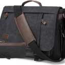17.3 Inch Messenger Bag for Men: 2PCS Laptop Bag PU Leather Canvas Work Briefcase Large Office (Black)