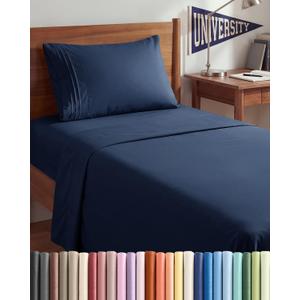 Twin XL Size 3 Piece Sheet Set - Comfy Breathable & Cooling Sheets - Hotel Luxury Bed Sheets for Women & Men - Deep Pockets, Easy-Fit, Soft and Wrinkle Free Sheets - Navy Blue Oeko-Tex Bed Sheet Set