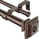 KAMANINA 1 Inch Double Curtain Rods 72 to 144 Inches (6-12 Feet) Telescoping Antique Bronze Curtain Rod for Windows 69 to 140 Inches, Heavy Duty Drapery Rods with Square Finials (72-144")