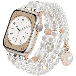 Set of 3 Packs, CAGOS Pearl Bracelet Compatible with Apple Wath Bands 38mm 40mm 41mm 42mm 44mm 45mm Women, Natural Pearl Beaded Charms Pretty Straps Dressy Designer Jewelry Stretchy iWatch Bands for Series 9/8/7/6/5/4/3/2/1/SE