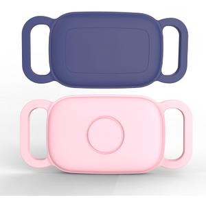 [2 Pack] Dog Collar Holder for Tile Pro 2024 Tracker, Waterproof Silicone case for Tile Life360 pro, Durable Flexible Scratch Resistant Cover Finder for pet cat Necklace Accessories(Blue/Pink)