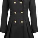 2026 Spring Coats for Women Double Breasted Lapel with Pockets A-line Coat Small, Black