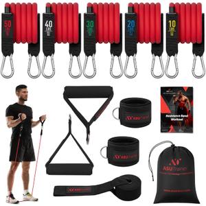 Tube Resistance Bands, 5 Exercise Bands, 1050 lb, Tough Exercise Equipment Made of Durubbex, Resistance Bands for Working Out w/Ankle Straps & Door Anchor, Fitness & Workout Equipment