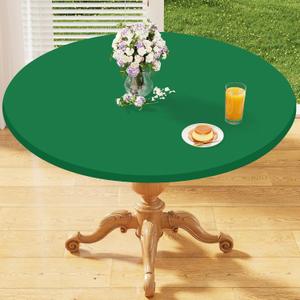 homing Round Elastic Fitted Tablecloth, Water-Resistant Fabric Tablecloths for 36"-44" Tables, Washable Polyester Table Cover for Picnic, Camping, Dinner, Indoor & Outdoor, Hunter Green
