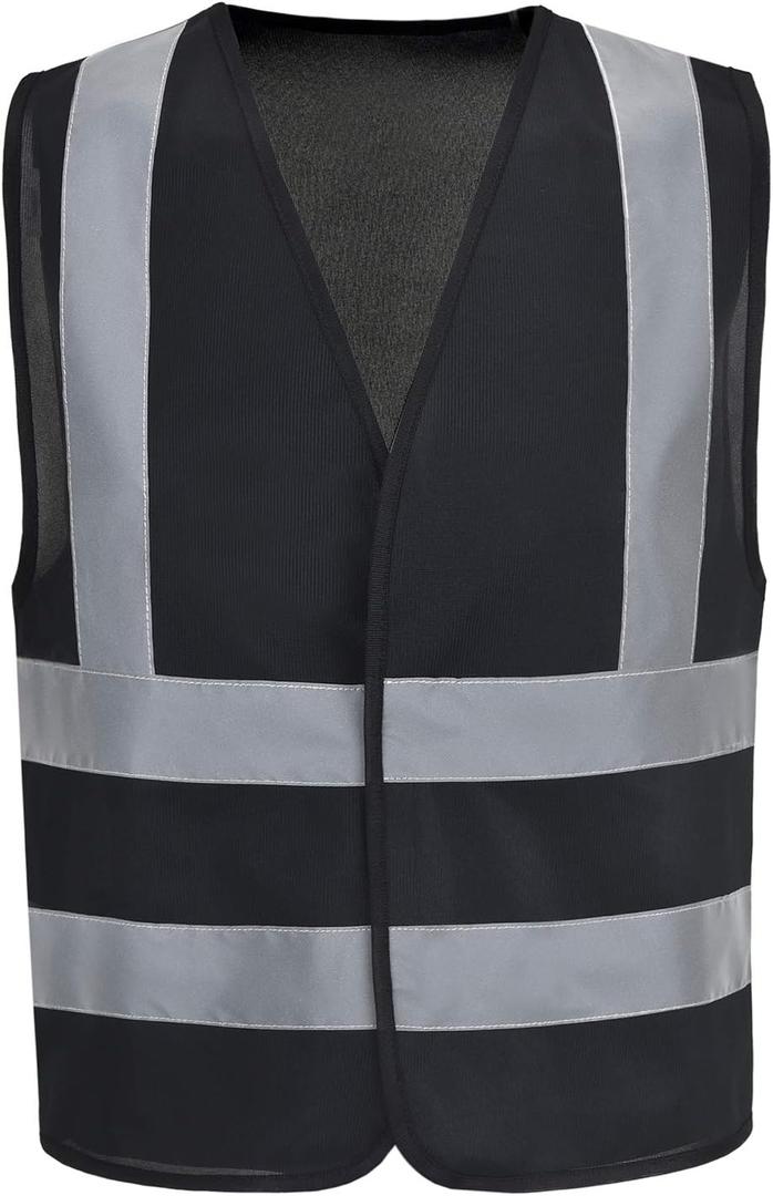 AYKRM 12 colour High visibility viz vest hi vis viz reflective work construction safety vest (XS-8XL) (Black, XXXL)