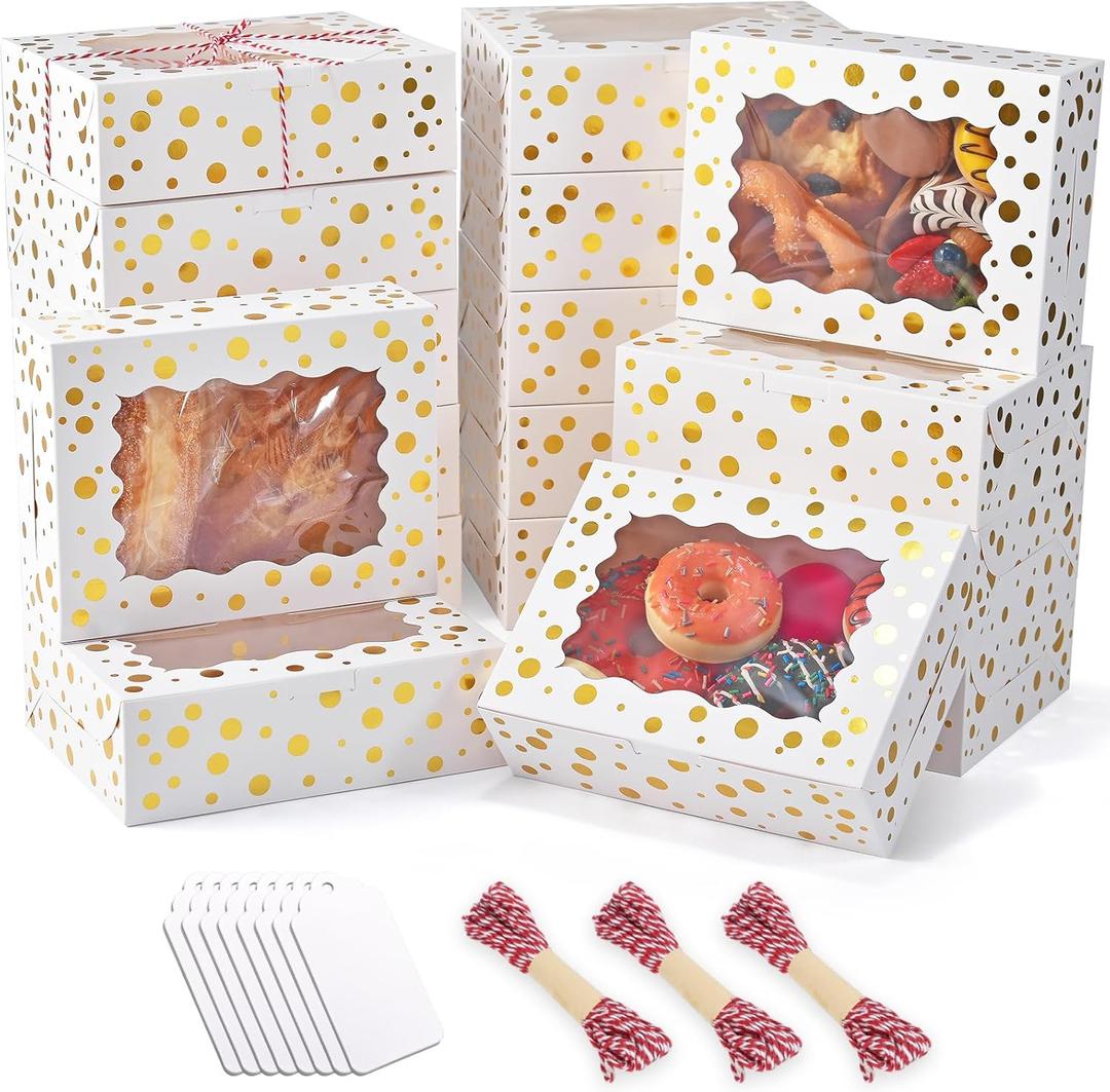 32Pcs 8x6x2.5 in Christmas Cookie Boxes with Window, White Bakery Boxes for Cookie, Treat Boxes Pastry Boxes for Gift Giving, Chocolate Covered Strawberries, Dessert, Donut, Cupcakes Muffins