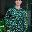Arvilhill Mens St Patrick's Button Shamrock Clover Printed Long Sleeve Shirt (S-3XL) (Green, XXL)