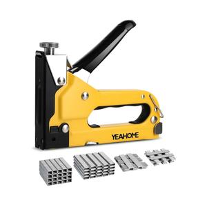 Upholstery Heavy-Duty Staple Tool, YEAHOME 4-en-1 Stapler with 4000 Staples, Manual Brad Nailer Power Adjustment Stapler for Wood, Crafts, Carpentry, Decoration DIY
