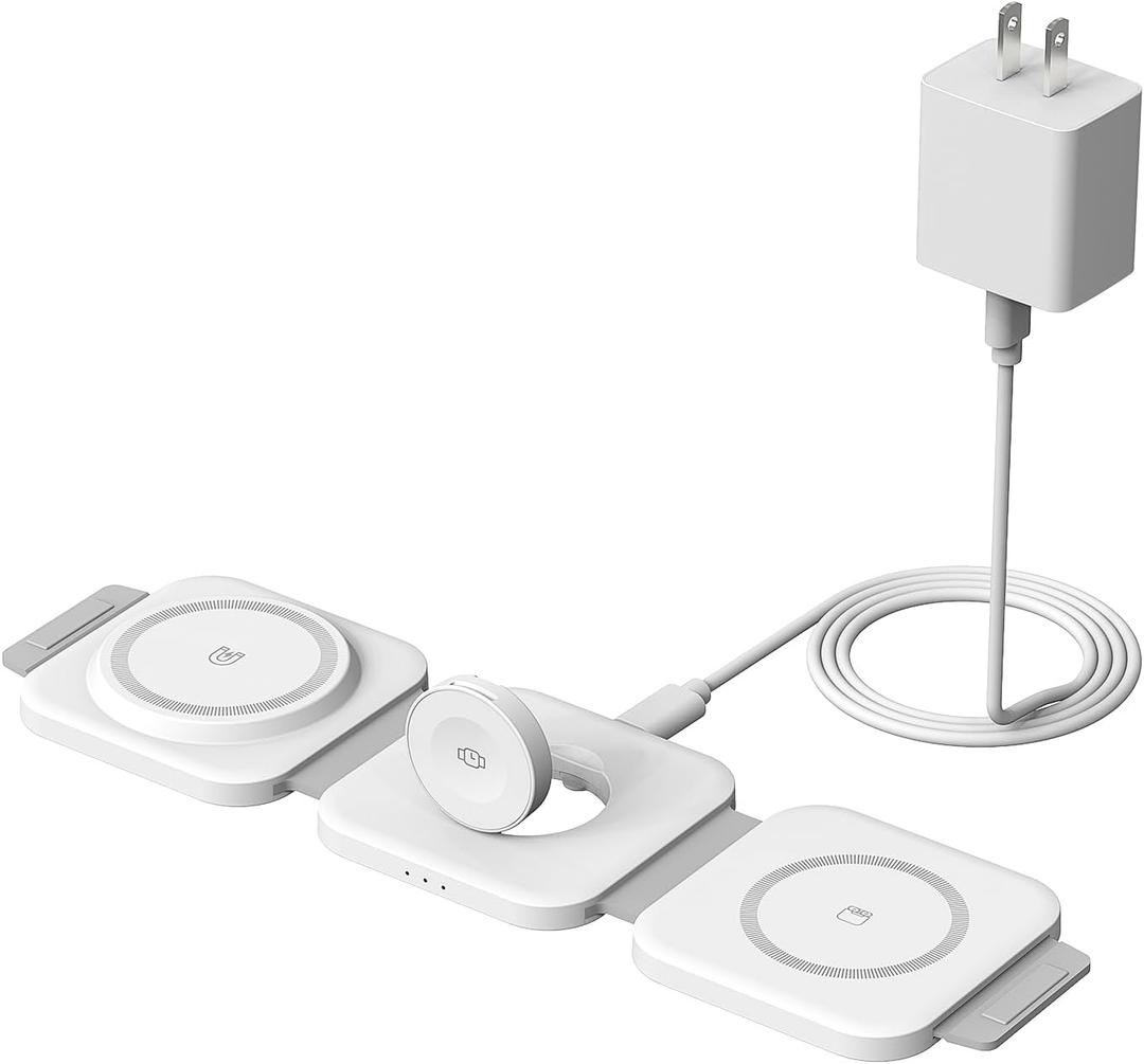 3 in 1 Wireless Charging Station,Foldable Magnetic Wireless Charger for Apple Devices,Travel Charging Pad for iPhone 17 16 15 14 13, Watch & AirPods,Fast Charging Station for Home Office Travel(White)