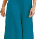 ROYLAMP Women's Summer 2 Piece Outfits Round Neck Crop Basic Top Cropped Wide Leg Pants Set Jumpsuits (Blue, M)