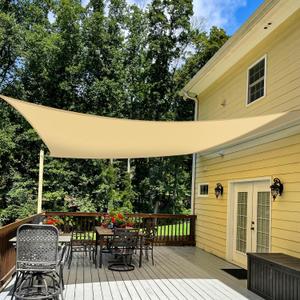 TANG 12' x 14' Sun Shade Sail Rectangle Outdoor Canopy UV Block Sunshades for Patio, Square Shade Cloth for Backyard Porch Deck Garden Pergola Cover, Sand