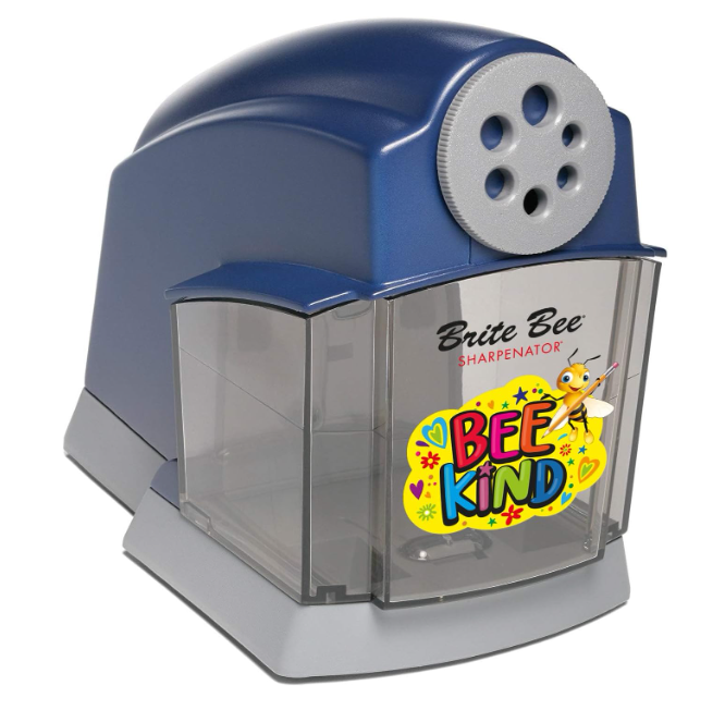 Brite Bee Sharpenator – Heavy Duty Classroom Electric Pencil Sharpener for Teachers & Students – Quiet Motor, Auto Stop, Large Bin, Helical Blade – Sharpens All Pencil Types