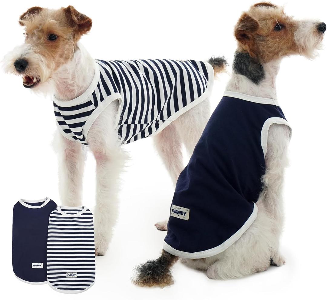 FUAMEY 2 Pack Dog T-Shirts for Medium Dogs,Puppy Lightweight & Breathable Sleeveless Shirts Soft Dog Tee Pet Vest T Outfit Dogs Striped Tank Tops Blue M