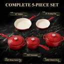 QuliMetal Nonstick Enameled Cast Iron Cookware Set, 5 Pcs Pots and Pans with Lid, Skillet, Frying Pan, Saucepan & Dutch Oven for All Stovetops, PFA Free - Ideal for Sourdough Bread Baking, Red 5PC-D