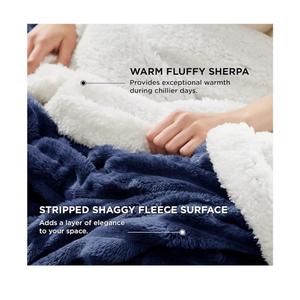 Bedsure Sherpa Blanket Queen Size for Bed - Super Soft, Cozy Fleece Thick Warm Blanket for Winter, GentleSoft Home Room Decor, Navy Blue, 90x90 Inches