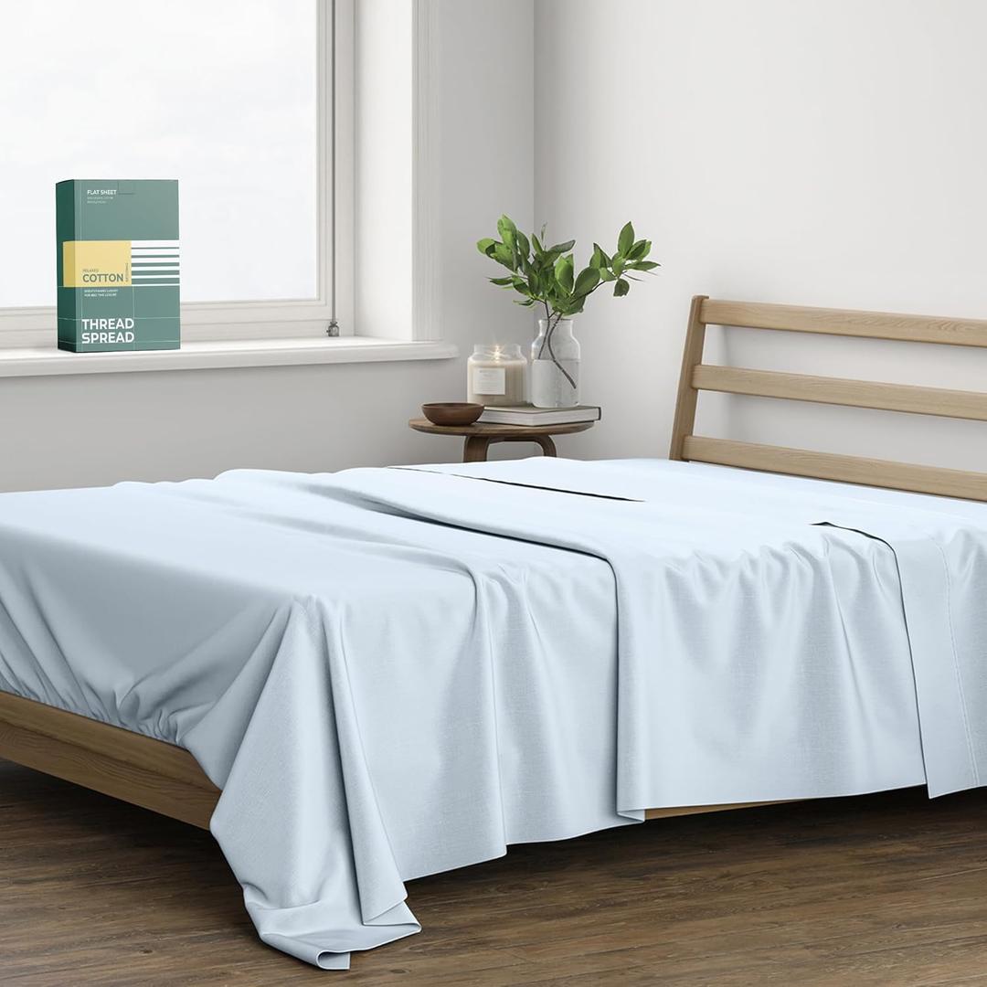 THREAD SPREAD 100% Organic Cotton Percale Flat Sheet Twin Size - 1 PC Flat Sheet, Light Blue - Crisp, Cool and Strong Bed Linen, Top Sheets for Hot Sleepers, Luxury Breathable GOTS Certified Sheets