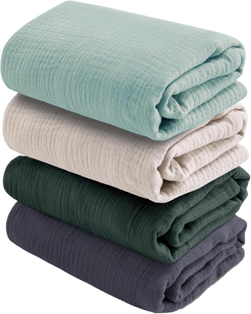 CottCare Baby Muslin Swaddle Blankets for Boys and Girls,4-Pack Breathable and Skin-Friendly,Wrap Soft Silky Cotton Muslin Swaddle Blankets/Atrovirens/Green/Apricot White/Grey