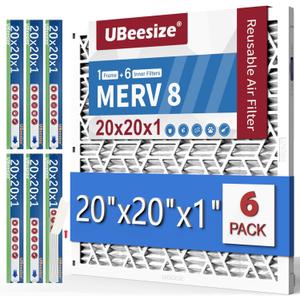 UBeesize Air Filter 20x20x1 (6-Pack), MERV 8 MPR 700 AC/ HVAC Furnace Filters, Deep Pleated Air Cleaner, (Actual Size 19.5 x 19.5 x 0.8 Inches), 1x Reusable ABS Frame+6x Filter, Easy Open/ Close