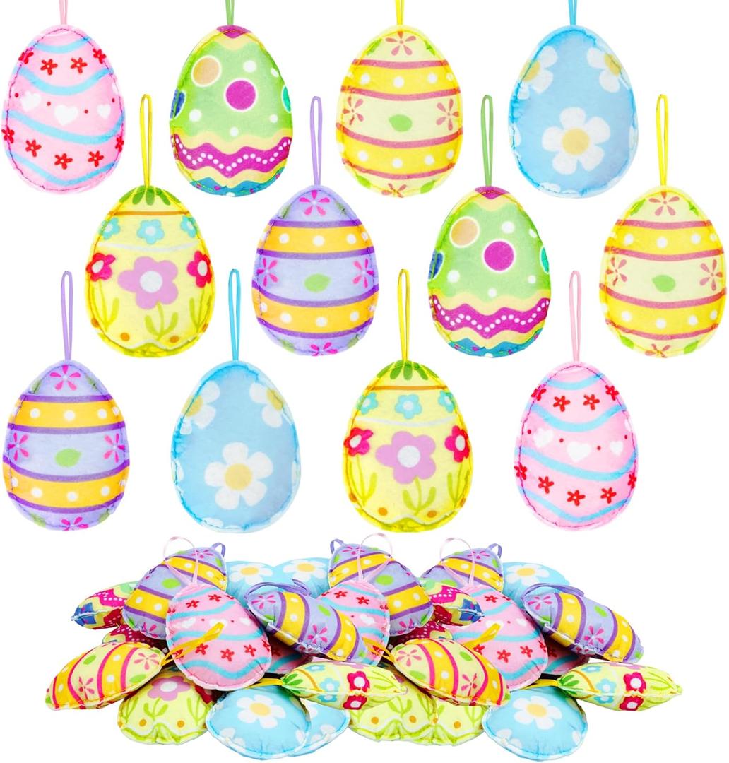 12 PCS 3D Easter Eggs Felt Ornaments for Tree Colorful Spring Eggs Felt Hanging Decoration with Rope Decorative Egg Felted Ornament Supplies for Easter Basket Stuffers Spring Party Decor Garland Craft