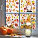 2 x Fall Gnome Window Clings, 93Pcs Thanksgiving Gnome Clings Fall Leaves Window Decals Stickers for Glass Windows for Thanksgiving Autumn Home Party Windows Decorations