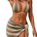 ZAFUL 3 Piece Swimsuits for Women Halter Triangle String Bikini Tie Side Bottoms with Sarong Coverups (M)