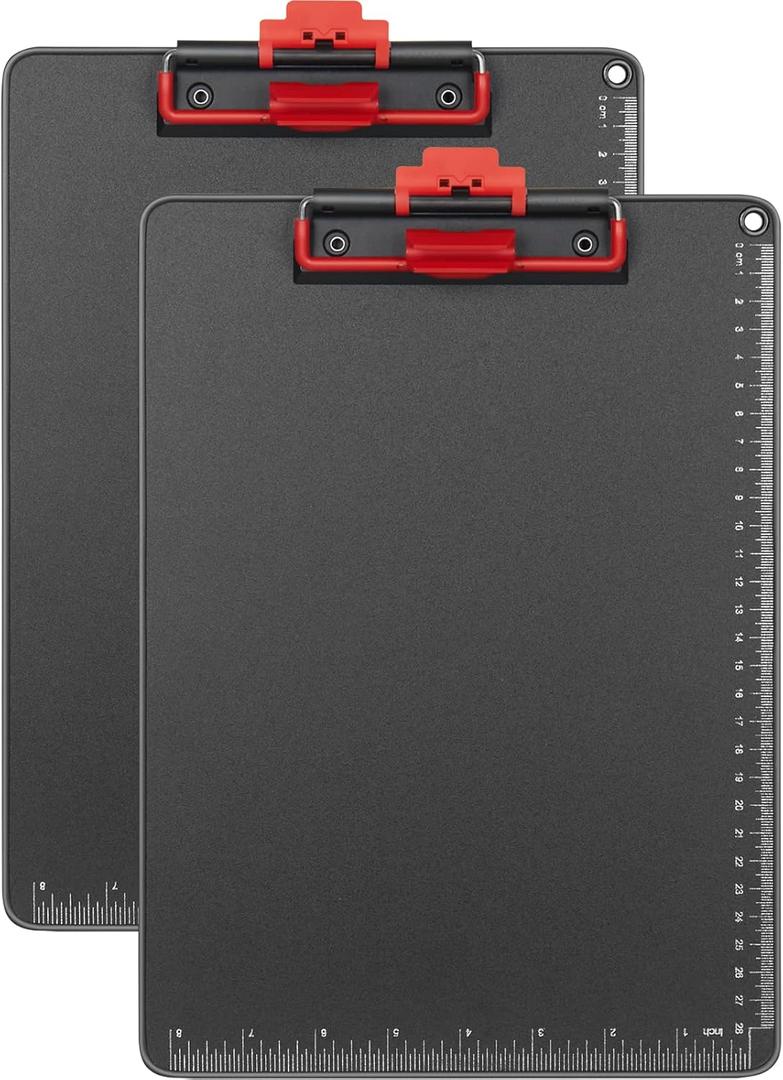 Clipboards with Pen Holder A4 Size 12.5x9 Inch Aluminum Protection Edge Clip Board for Classrooms, Offices, School, Doctor, Coaches [Upgraded Clip] (Black, 2 Pack)