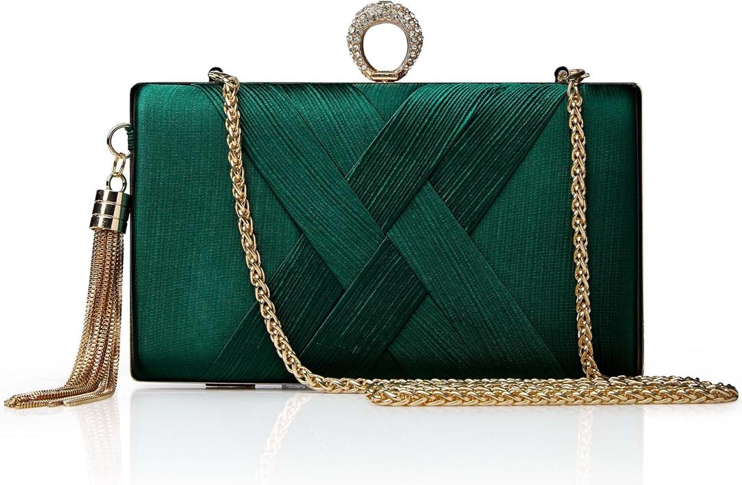 BABEYOND Clutch Purses for Women - Evening Bag Tassel Pendant Clutch for Bride Party Prom Wedding (Green), 
Size: 7.5” * 4.5” * 1.8”. Length of the chain: 44.9".