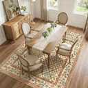 jinchan 6x9 Vintage Floral Washable Large Living Room Area Rug, Terracotta | Soft & Lightweight, Checkered Floral, Low Pile, Non Slip, Bedroom, Dining Room, Girls Room, Home Office, Cottage Decor