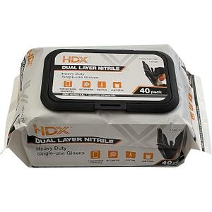 HDX Black Dual Layer 6ml Heavy Duty Disposable Nitrile Gloves 40 pack