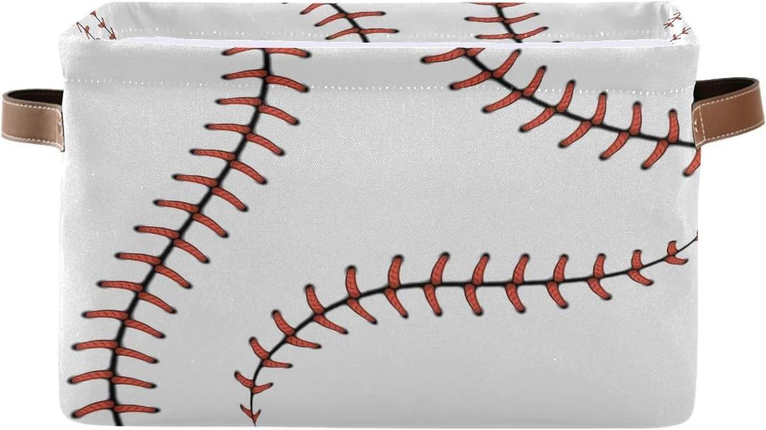 AUUXVA Baseball Storage Basket, Sports Theme Softball Large Storage Bins Box with Handles, Easter Gift Baskets Ideal for Baby Kids, Room Nursery Decor, Organizing Clothes, Toys, Books, Collapsible