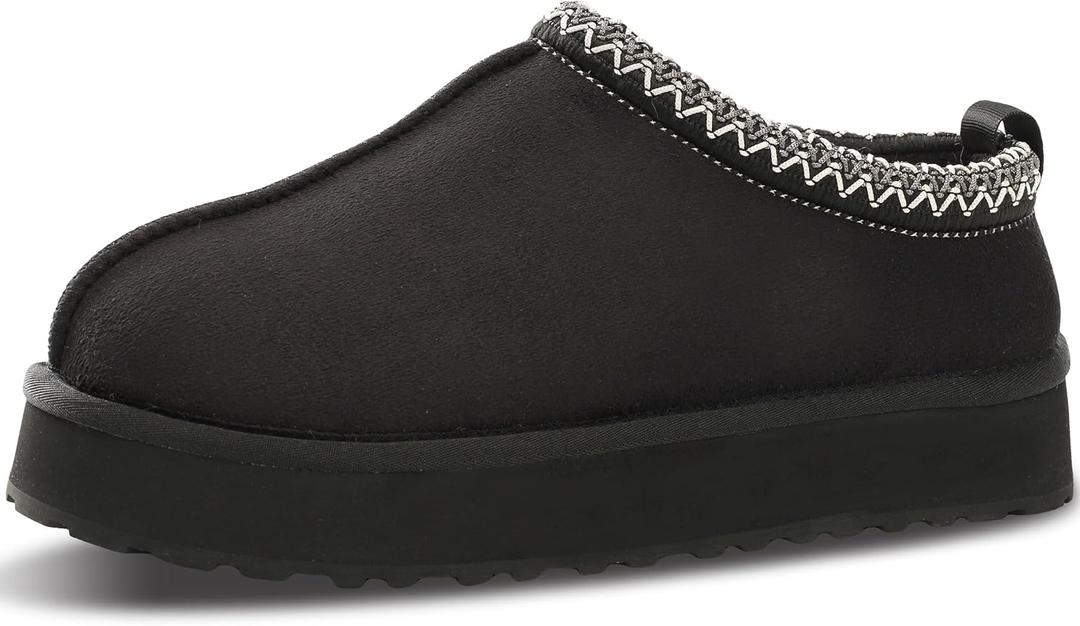 Platform Slippers Mini Boots for Women Fleece Lined Booties Anti-Slip Snow Slippers for Women Outdoor (10, Deep Black)