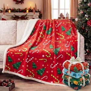 4 Pcs Christmas Sherpa Throw Blankets for Couch Bed Sofa Xmas Fleece Throw Blankets Soft Warm Christmas Decorations Cozy Fleece Fuzzy for Xmas Winter Holiday(50 x 60 Inches,Classic Style)