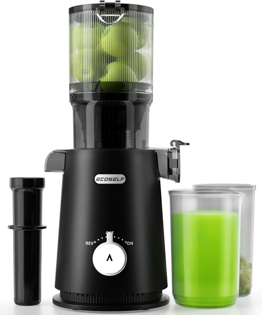 ECOSELF Juice Maker Machine with 4.35 Wide Mouth, Slow Juicer for Vegetable and Fruit, Easy to Clean and Assemble, High Juice Yield, BPA FreeWhite