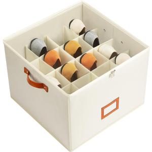 Delamu Shoe Organizer for Closet, Fabric Shoe Storage Boxes with Clear Cover, Adjustable Dividers for Shoe Box Organizer, Foldable Space-saving Shoe Organizer Box, Ornament Storage Box, Beige, 1-Pack
