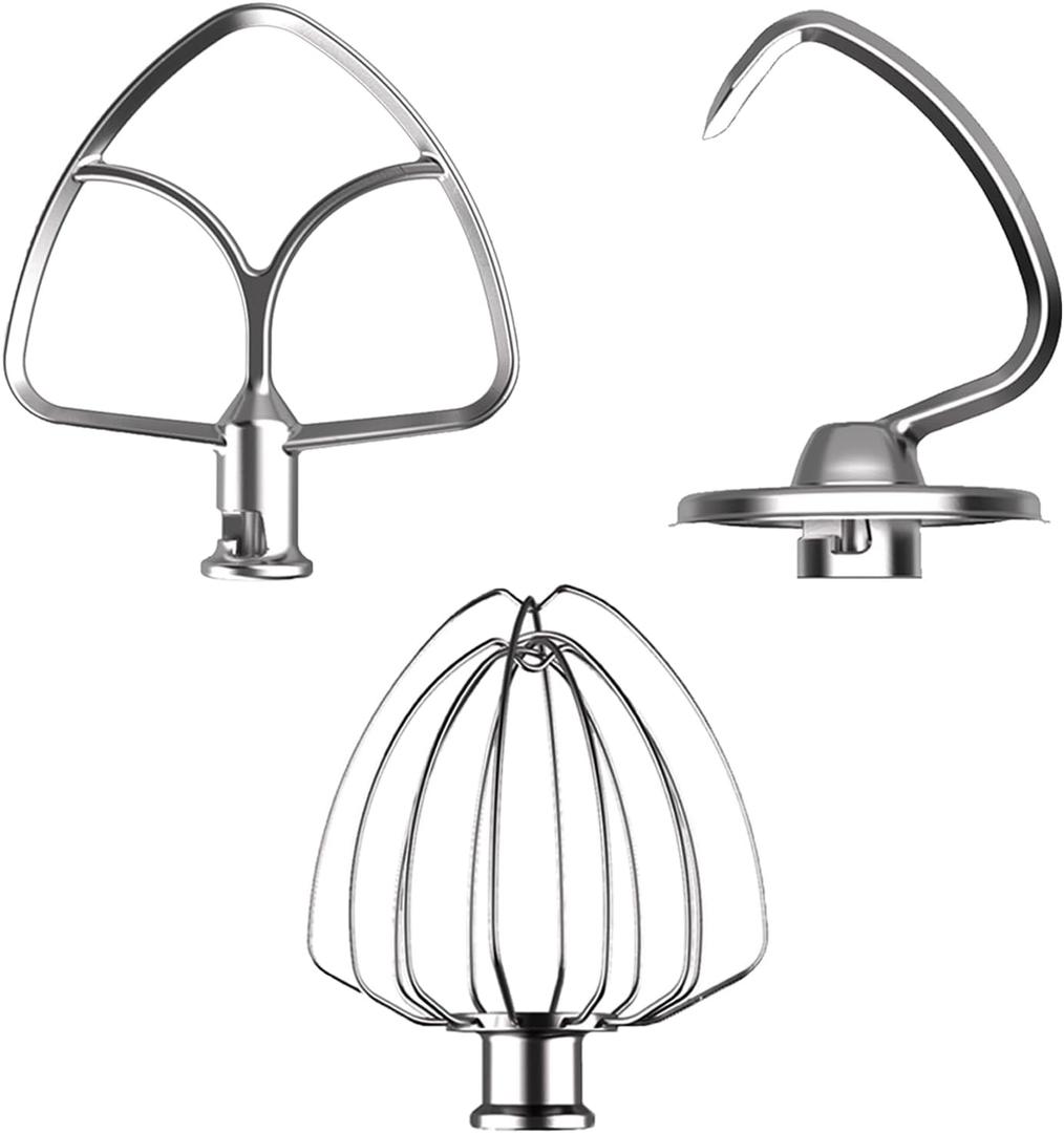 3-Piece Set Mixer Accessories for KitchenAid 4.5QT Tilt-Head Stand Mixers  K45WW, K45DH & K45B Replacement, All Stainless Steel, Dishwasher Safe(Machine/Mixer Not Included) (Silver)
