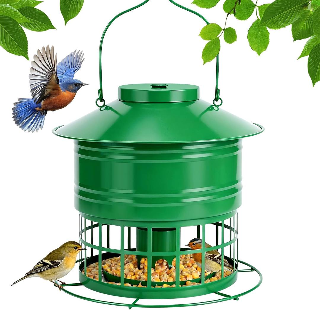 Bird Feeder for Outdoors, Squirrel Proof Bird Feeder for Outside 10LB Metal Caged Wild Bird Feeder with 32 Feeding Ports, Hanging Birdfeeder for Small Birds, Cardinals, Bluebirds, Finches (Green)